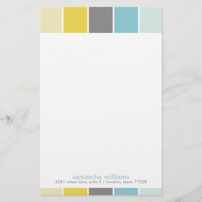 Yellow and Blue Modern Decorative Colour Blocks Stationery (Front)