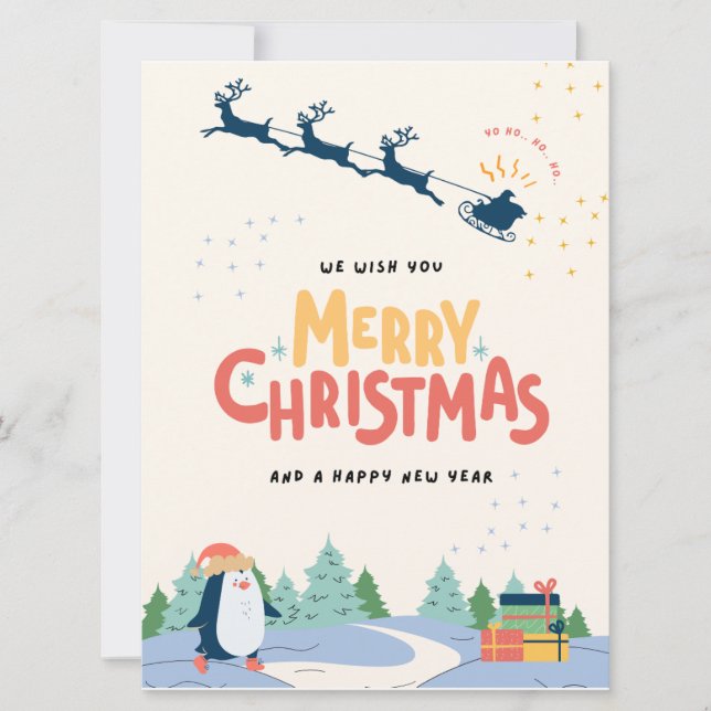 Yellow and Blue Modern Minimalist Merry Christmas Holiday Card (Front)