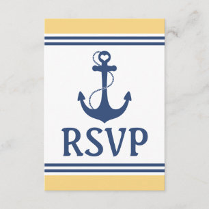 Yellow and Blue Nautical Wedding RSVP Card