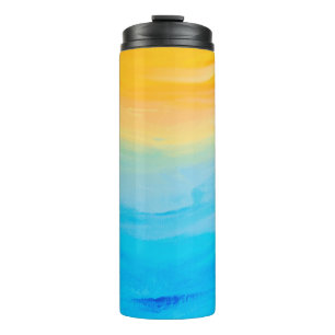 Yellow  and Blue Painted Abstract Thermal Tumbler