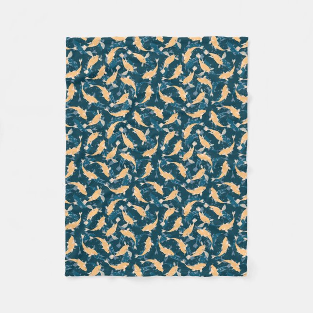 Yellow and Blue Pattern - Koi Fish Fleece Blanket (Front)