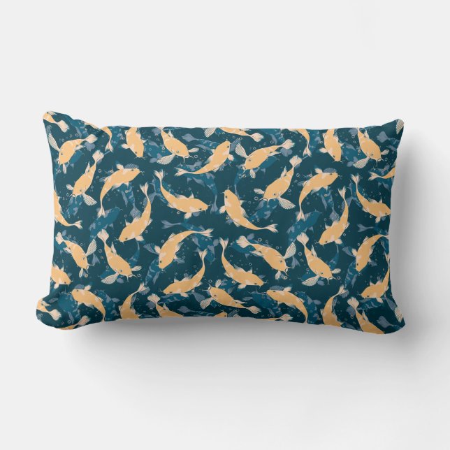 Yellow and Blue Pattern - Koi Fish Lumbar Cushion (Front)