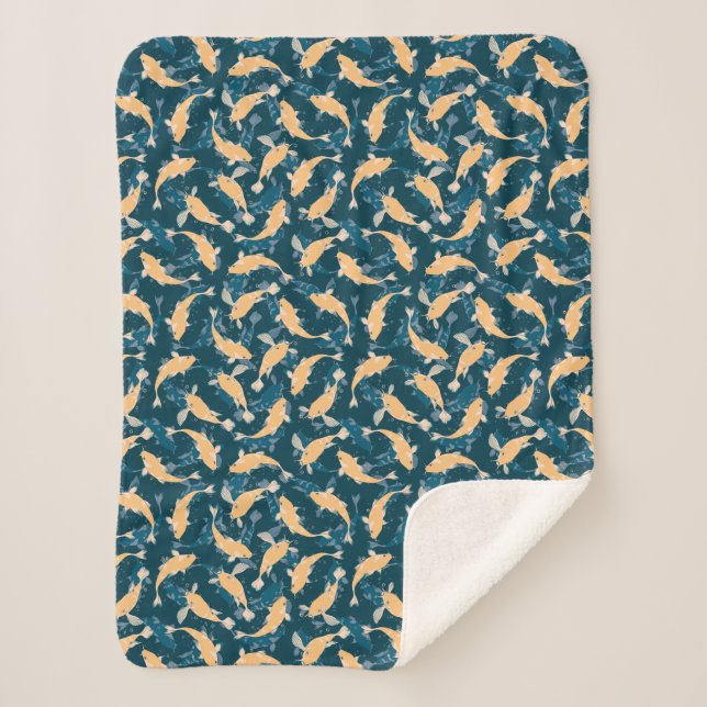 Yellow and Blue Pattern - Koi Fish Sherpa Blanket (Front)