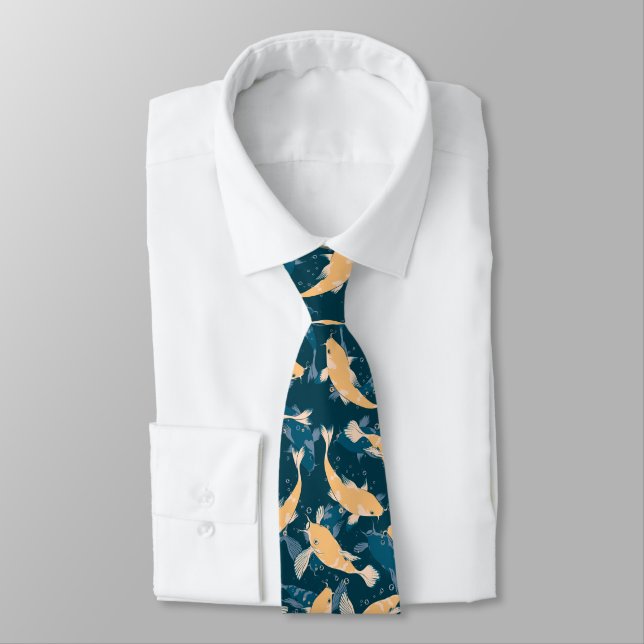 Yellow and Blue Pattern - Koi Fish Tie (Tied)