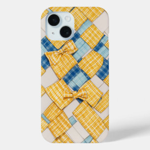 Yellow and Blue Plaid Basketweave Pattern iPhone 15 Case