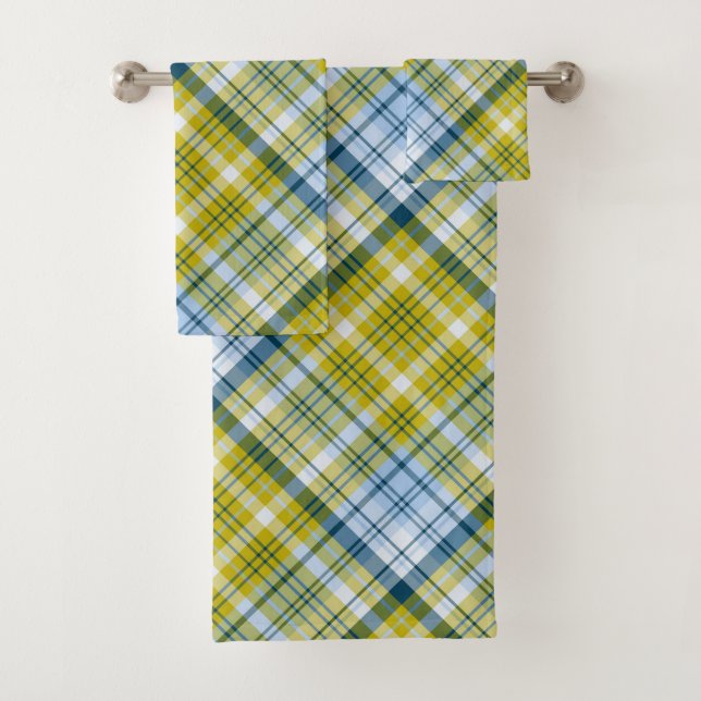 Yellow And Blue Plaid  Bath Towel Set (Insitu)