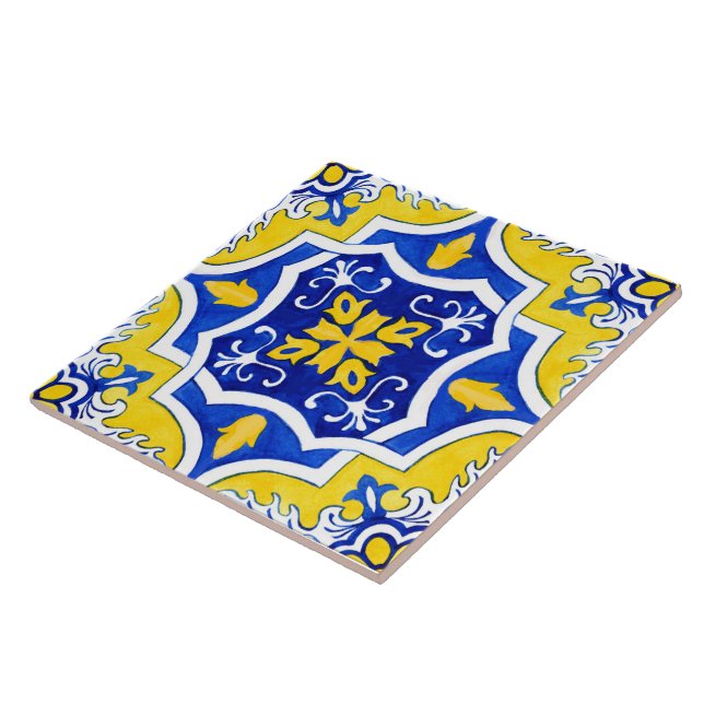 Yellow and Blue Portuguese Ceramic Tile. Ceramic Tile (Side)