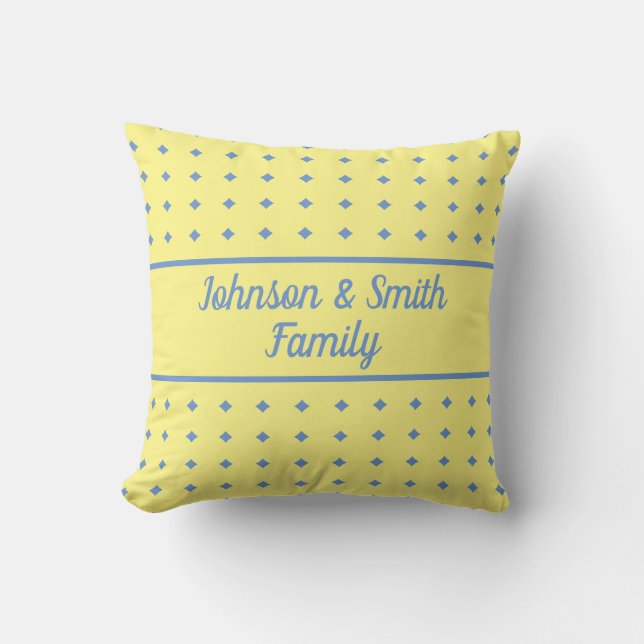 yellow and blue, pretty pattern, your own name cushion (Front)
