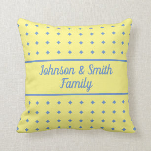 yellow and blue, pretty pattern, your own name cushion