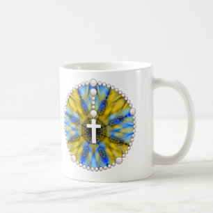 Yellow and Blue Rosary Dream Catcher Coffee Mug