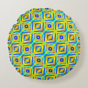 Yellow and Blue Round Cushion