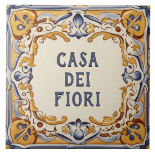 Yellow and Blue Spanish Design House Name Sign Ceramic Tile