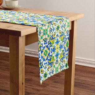 Yellow and Blue Spanish Tiles Short Table Runner