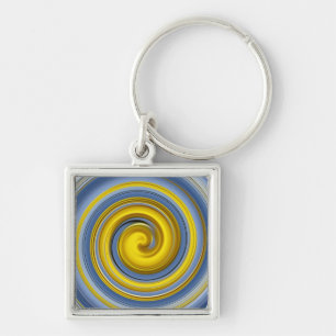 Yellow and blue spiral key ring