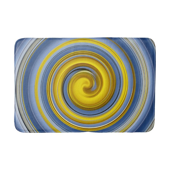 Yellow and blue spiral pattern bath mat (Front)