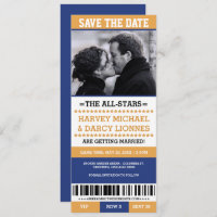Yellow and Blue Sports Ticket Save the Date