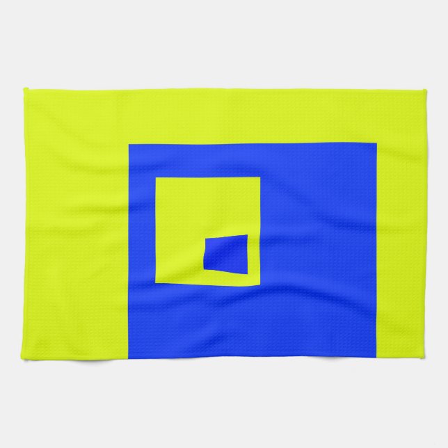 Yellow and blue squares tea towel (Horizontal)