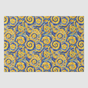 Yellow and Blue Starry Night Mosaic Glass Pattern Tissue Paper