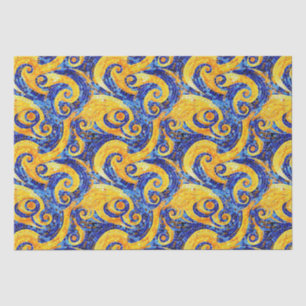 Yellow and Blue Starry Night Mosaic Glass Pattern Tissue Paper