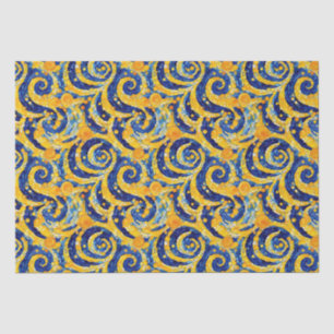 Yellow and Blue Starry Night Mosaic Glass Pattern Tissue Paper