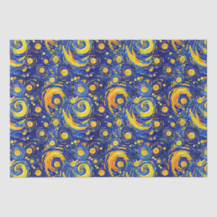 Yellow and Blue Starry Night Mosaic Glass Pattern Tissue Paper