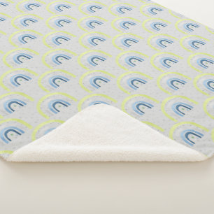 Yellow and Blue Stars and Rainbows Baby Boy Sherpa Blanket