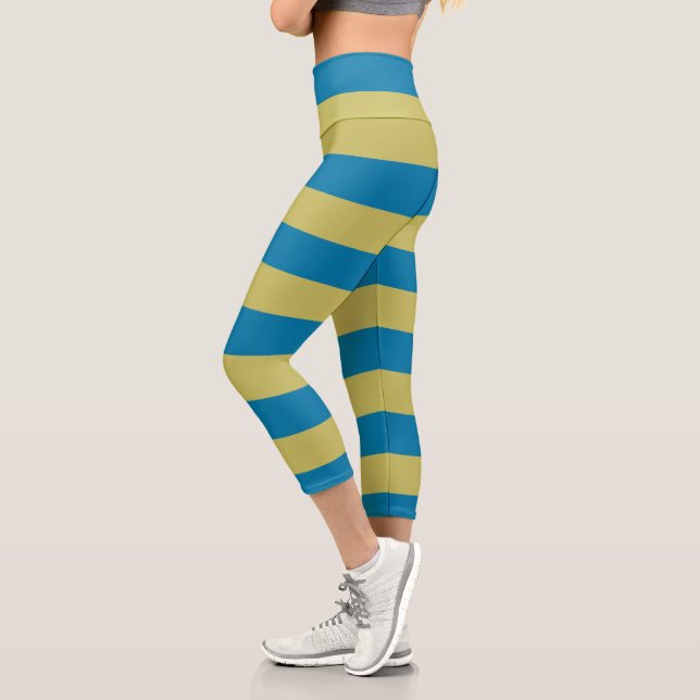 yellow and Blue Stripes Capri Leggings (Left)