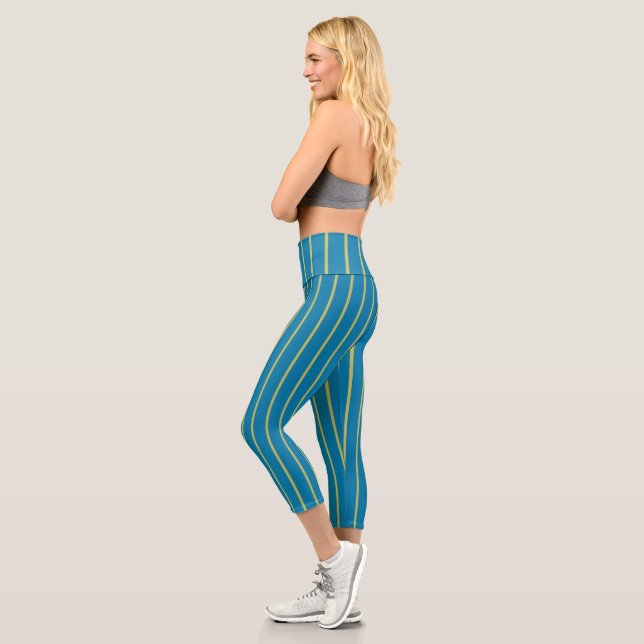yellow and Blue Stripes Capri Leggings (Left)
