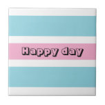 Yellow And Blue Stripes Ceramic Tile<br><div class="desc">Three-tone colours stripe pattern. Modern bright yellow and blue design and a text temlate. Click personalise to change the words to other short words or a name,  or buy it as ist.</div>