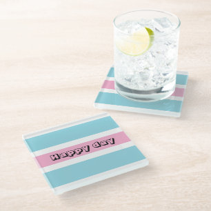 Yellow And Blue Stripes Glass Coaster
