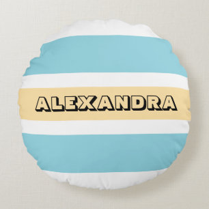 Yellow And Blue Stripes Round Cushion