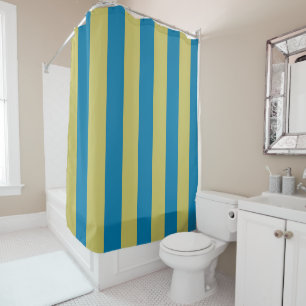 yellow and Blue Stripes Shower Curtain