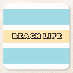 Yellow And Blue Stripes Square Paper Coaster