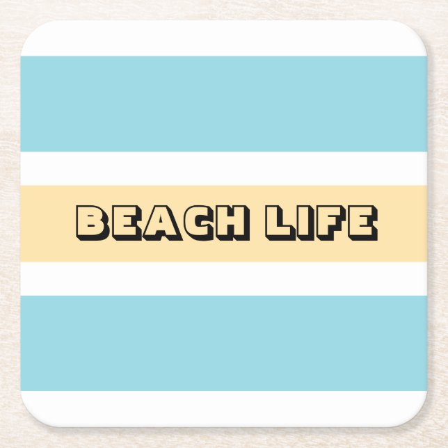 Yellow And Blue Stripes Square Paper Coaster (Front)