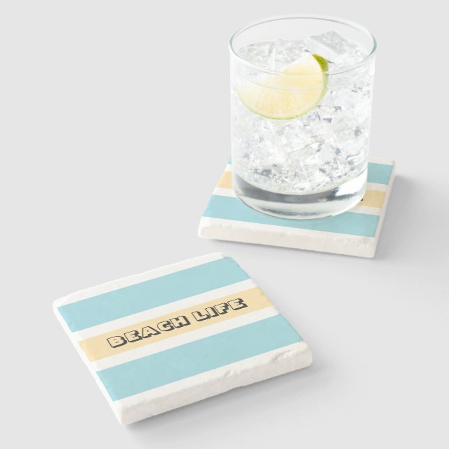 Yellow And Blue Stripes Stone Coaster (Side)