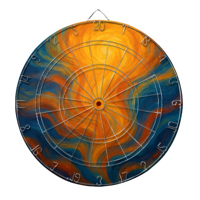 yellow and blue swirl sun energy abstract dartboard (Front)