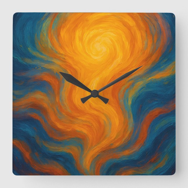 yellow and blue swirl sun Energy abstract  Square Wall Clock (Front)
