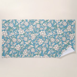 Yellow and Blue Swirling Flowers Beach Towel