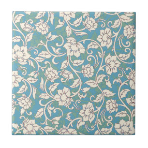 Yellow and Blue Swirling Flowers Ceramic Tile