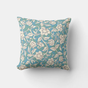 Yellow and Blue Swirling Flowers Cushion
