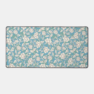 Yellow and Blue Swirling Flowers Desk Mat