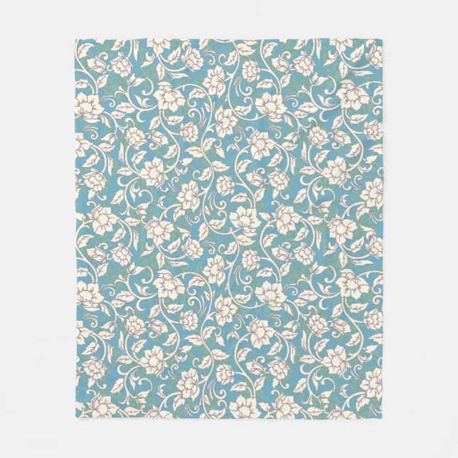 Yellow and Blue Swirling Flowers Fleece Blanket (Front)