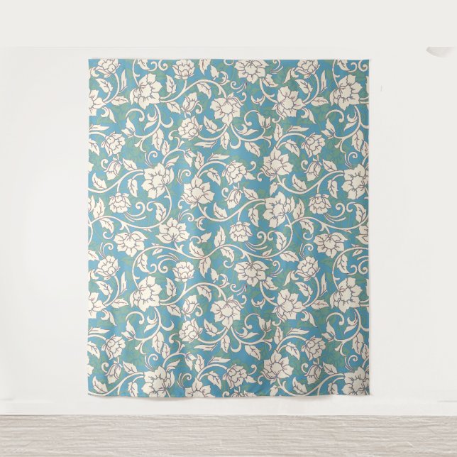 Yellow and Blue Swirling Flowers Tapestry (Front)