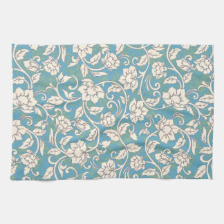 Yellow and Blue Swirling Flowers Tea Towel