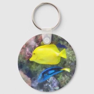 Yellow and Blue Tang Fish Key Ring