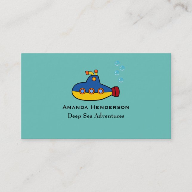 Yellow and Blue Toy Submarine Deep Sea Diving Business Card (Front)