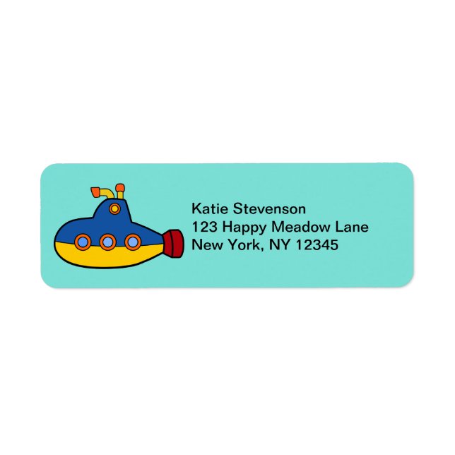 Yellow and Blue Toy Submarine Return Address Label (Front)