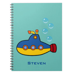 Yellow and Blue Toy Submarine with Water Bubbles Notebook