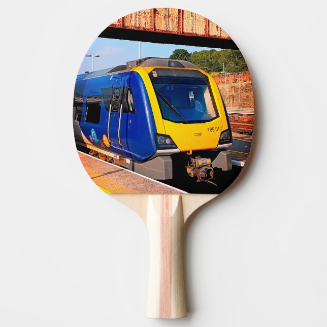 Yellow and blue train ping pong paddle (Front)