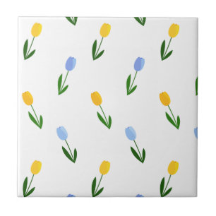 Yellow and Blue Tulip Flower Pattern Ceramic Tile